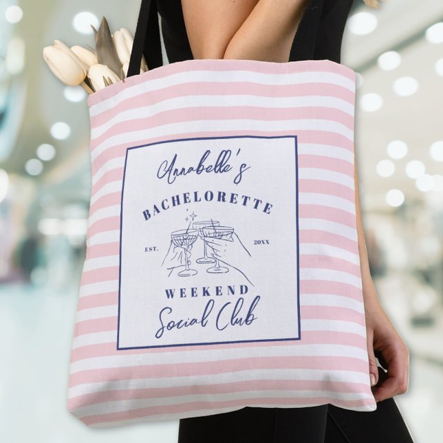 Bolsa Tote Clube Social Elegante Despedida de Solteira (Social Club Preppy Bachelorette Party Tote Bag)