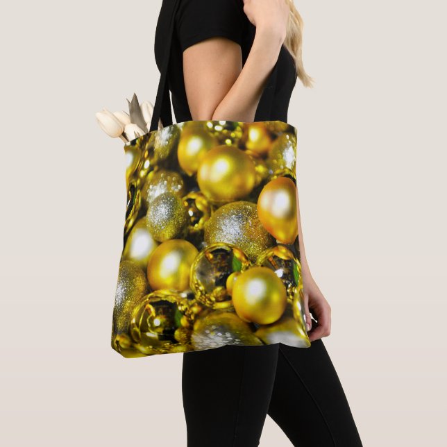 Bolsa Tote Cluster de Bola de Natal Amarelo e ouro (Close Up)