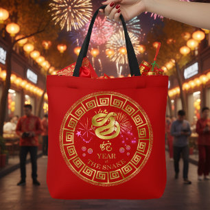 Bolsa Tote Cobra do Zodíaco Chinês Vermelho/Dourado ID542
