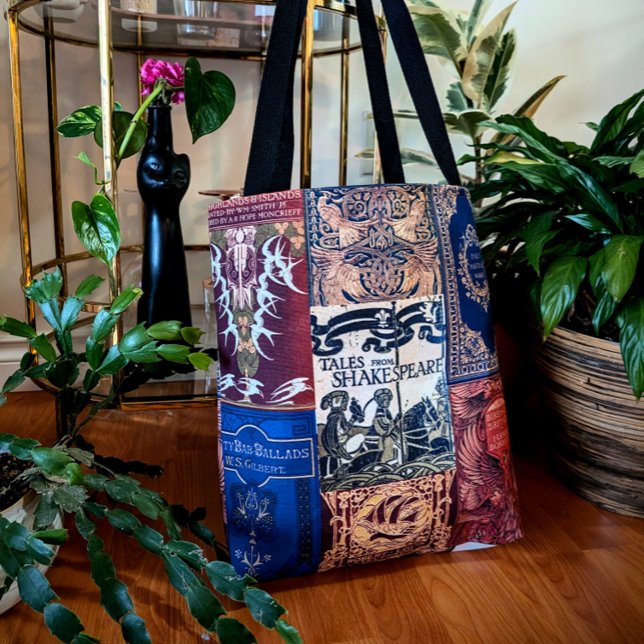 Bolsa Tote Cobrir do Livro Antigo (Azul e Borgonha) (Criador carregado)