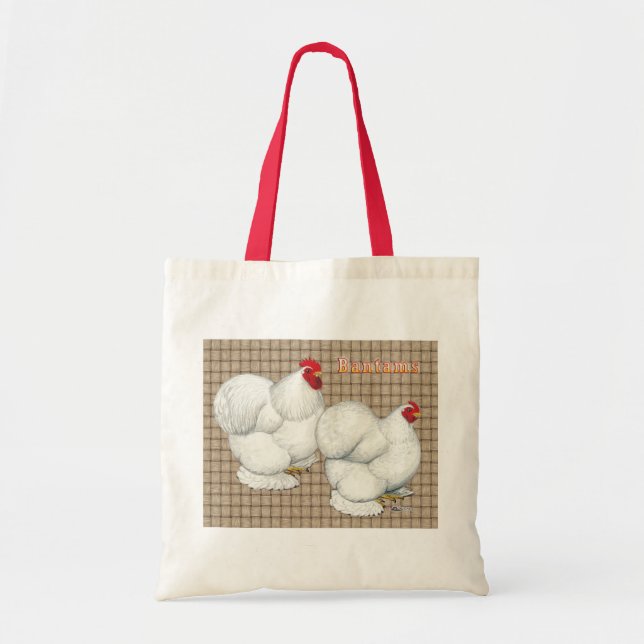 Bolsa Tote Cochin:  Galinhas anãs brancas (Frente)