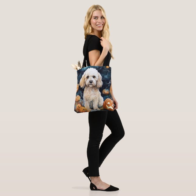 Bolsa Tote Cockapoo De Halloween Com Pumpkins Assustado (No(a) Modelo)