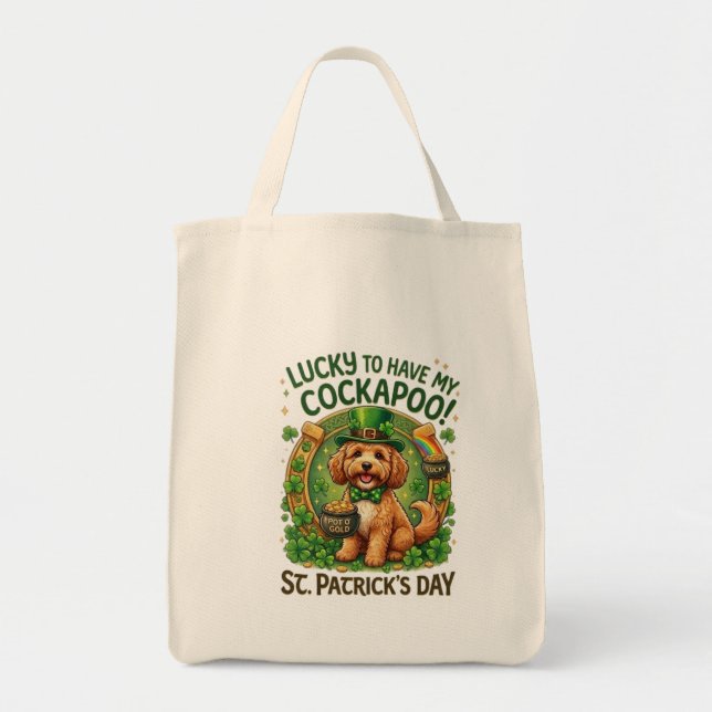 Bolsa Tote Cockapoo St Patrick's Day Lucky Dog Pot of Gold (Frente)