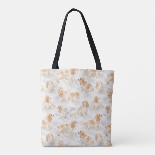 Bolsa Tote Cocker Spaniel cachorro aquarela suave  (Verso)
