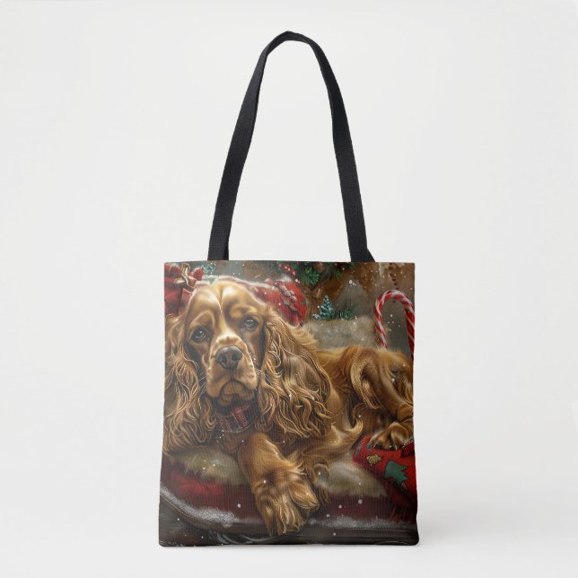 Bolsa Tote Cocker Spaniel Cachorro Natal Festivo (Frente)