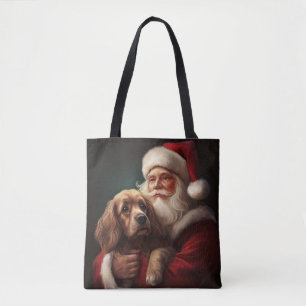 Bolsa Tote Cocker Spaniel com Papai Noel Natal Festivo