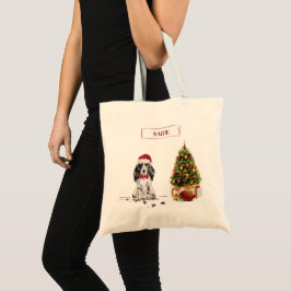 Bolsa Tote Cocker Spaniel Engraçado Cachorro de Natal com Árv
