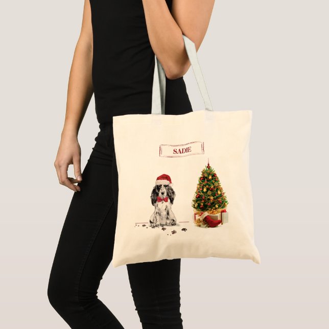 Bolsa Tote Cocker Spaniel Engraçado Cachorro de Natal com Árv (Frente (produto))