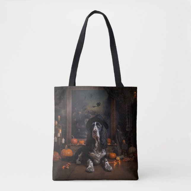Bolsa Tote Cocker Spaniel Inglês Abóboras Halloween Assustado (Frente)
