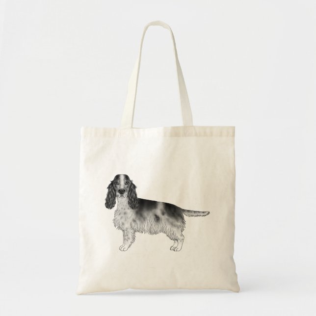 Bolsa Tote Cocker Spaniel Inglês Desenhado em Preto e Branco (Frente)