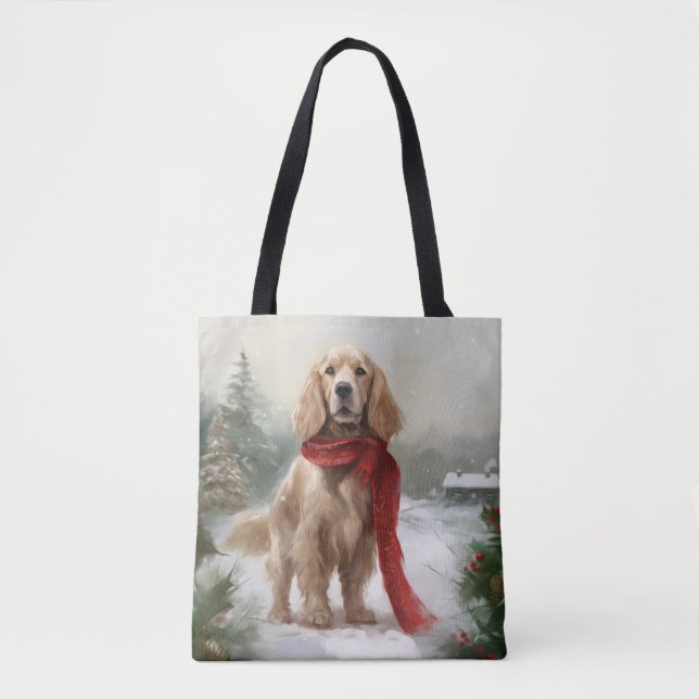 Bolsa Tote Cocker Spaniel no Natal na Neve (Frente)