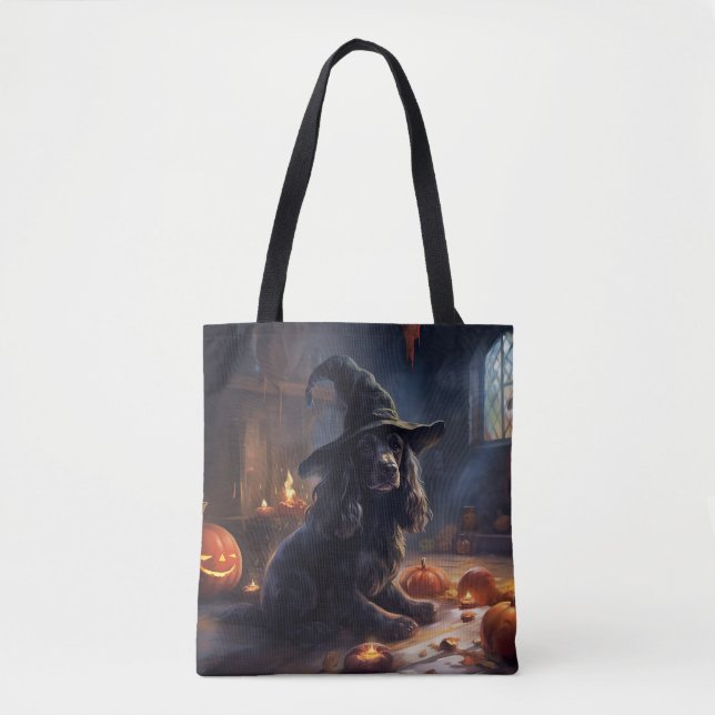 Bolsa Tote Cocker Spaniel Pumpkins Halloween Assustado (Frente)