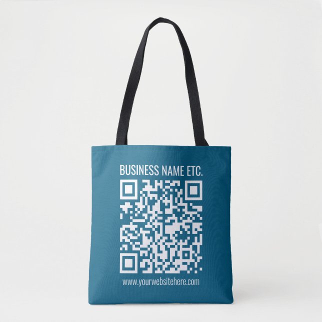 Bolsa Tote Código QR azul oceânico editável (Frente)