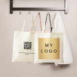 Bolsa Tote Código qr do logotipo corporativo de duas empresas<br><div class="desc">Personalize e adicione seu negócio,  logotipo da empresa,  Voltar: seu próprio código qr ao seu site ou conta de mídia social. Texto preto.</div>