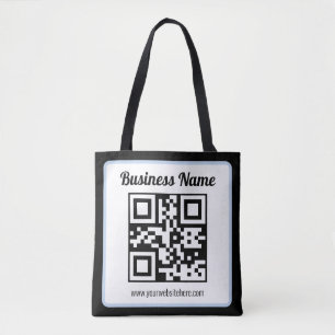 Bolsa Tote Código QR e texto editáveis com borda azul clara