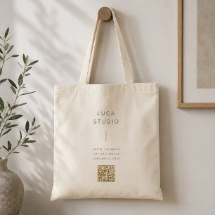 Bolsa Tote Código QR Simples e Limpo Dourado