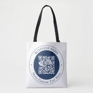 Bolsa Tote Código QR & Texto personalizáveis Azul-marinho e