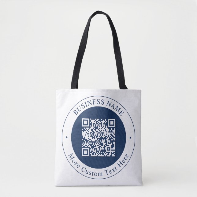 Bolsa Tote Código QR & Texto personalizáveis | Azul-marinho e (Frente)