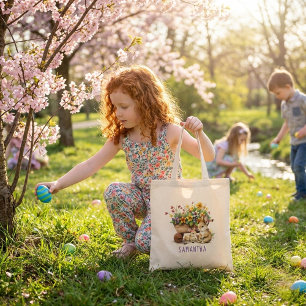 Bolsa Tote Coelhinhas Fofas Nome Personalizado Menina Páscoa