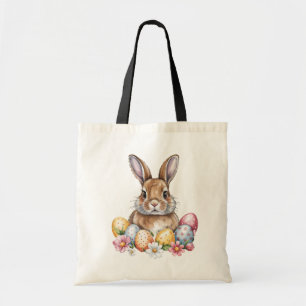 Bolsa Tote Coelhinho Adorável de Páscoa com Ovos Coloridos e