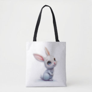 Bolsa Tote Coelhinho Branco Bonito com Olhos Azuis Grandes