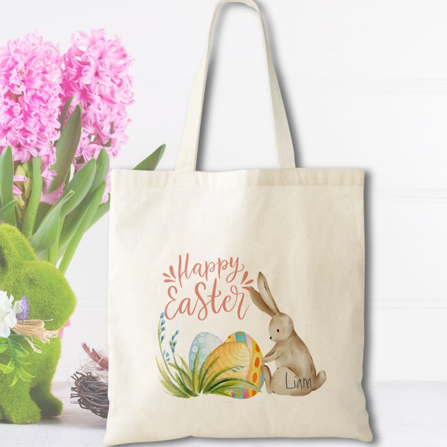 Bolsa Tote Coelhinho Cotovelado Ovos Páscoa Saco (Cute Bunny Watercolor Eggs Easter Tote Bag
)