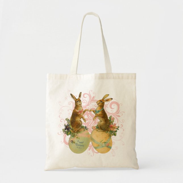 Bolsa Tote Coelhinho da Páscoa do vintage (Frente)