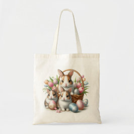 Bolsa Tote Coelhinho de Páscoa bonito com ovos e tulipas