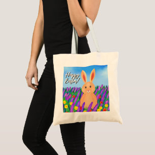 Bolsa Tote Coelhinho de Páscoa bonito nas flores