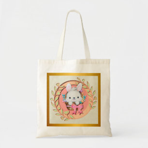 Bolsa Tote Coelhinho de Páscoa bonito sentado no cesto