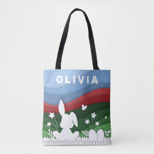 Bolsa Tote Coelhinho de Páscoa e papel de desenho de ovos co