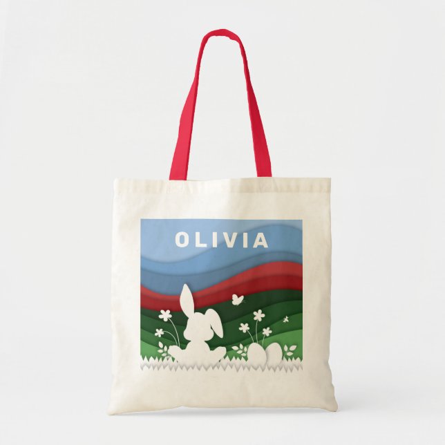 Bolsa Tote Coelhinho de Páscoa e primavera de papel de animaç (Frente)