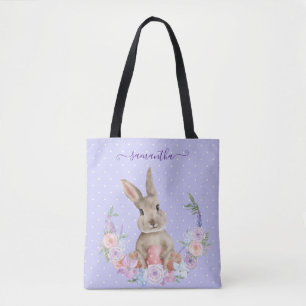 Bolsa Tote Coelhinho de Páscoa em Jardim Flor com Ovo de Pá