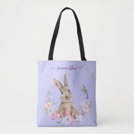 Bolsa Tote Coelhinho de Páscoa em Jardim Flor com Ovo de Pásc