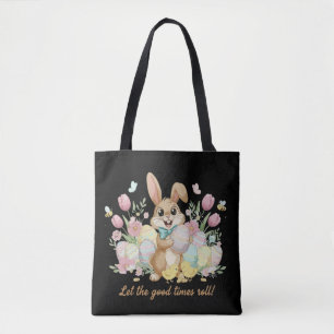 Bolsa Tote Coelhinho de Páscoa Fofo com Ovos Coloridos e Prim