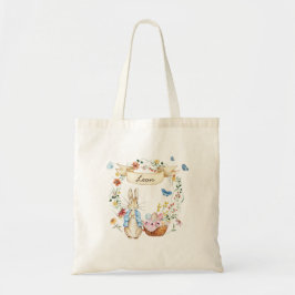 Bolsa Tote Coelhinho de Páscoa Personalizado e Flores de Aqua