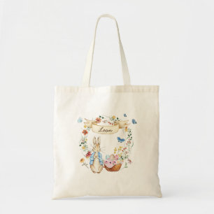 Bolsa Tote Coelhinho de Páscoa Personalizado e Flores de Aqua