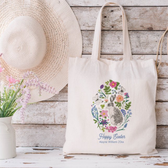 Bolsa Tote Coelhinho e Flor Personalizados da Páscoa (Criador carregado)