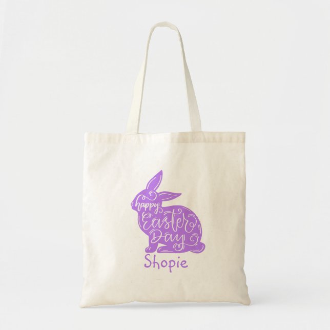 Bolsa Tote Coelhinho Engraçado Caçando Ovos Roxo (Frente)