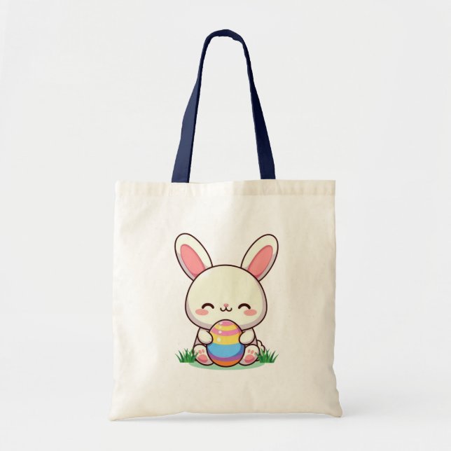 Bolsa Tote Coelhinho fofo de primavera/Páscoa com ovo (Frente)