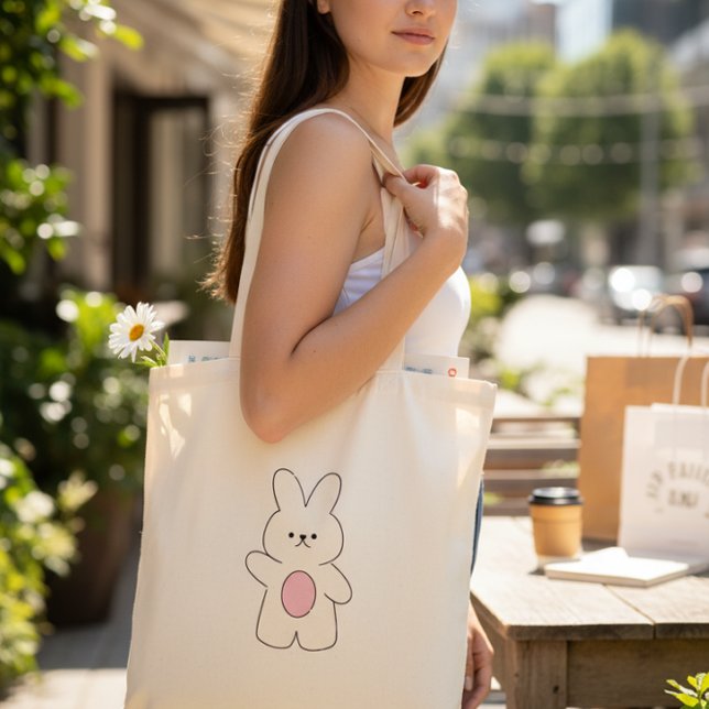 Bolsa Tote Coelhinho Olá Fofa Minimalista (Criador carregado)