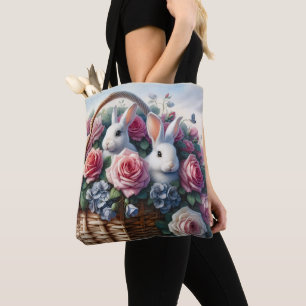 Bolsa Tote Coelhinhos Aninhados Entre Rosas de Casa de Campo