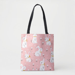 Bolsa Tote Coelhinhos Brancos: Floral Bonita Sem Semente