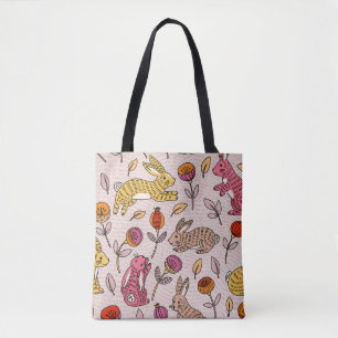 Bolsa Tote Coelhinhos Coloridos: Uma Linda Vintagem Floral.