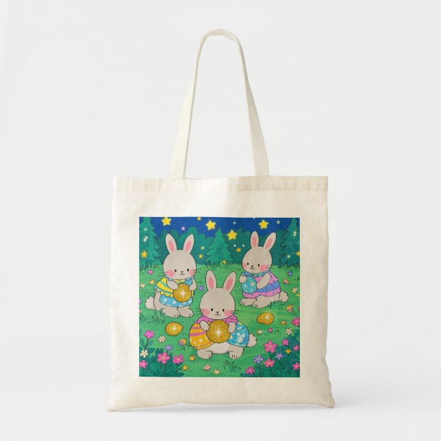 Bolsa Tote Coelhinhos de Páscoa com Ovos de Páscoa (Frente)