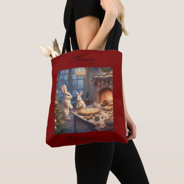Bolsa Tote Coelhinhos Natalinos Caprichosos Fazendo compras d (Close Up)
