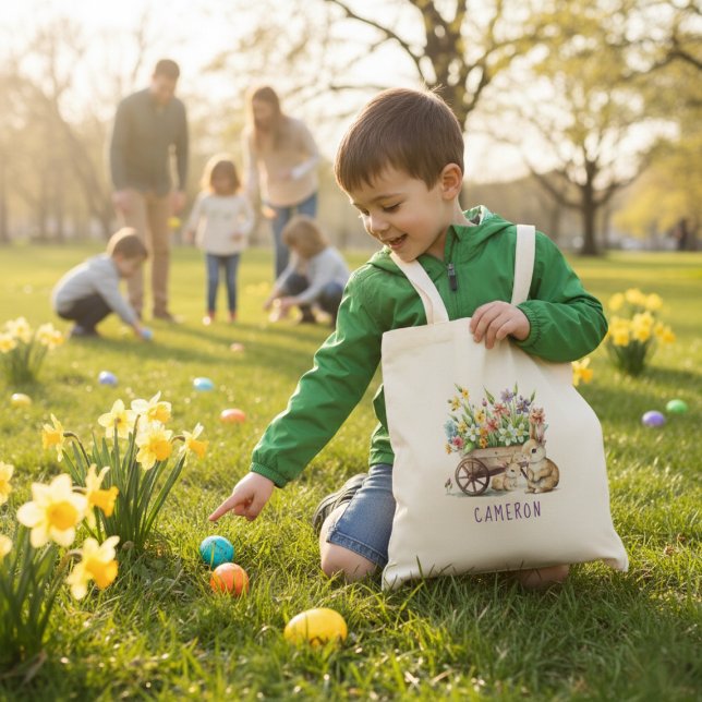 Bolsa Tote Coelhinhos Personalizados de Páscoa (Cute Bunnies Personalized Easter Tote Bag)
