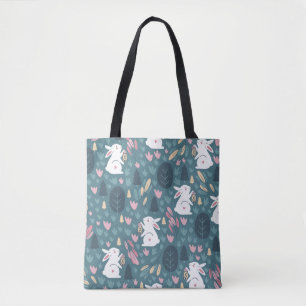 Bolsa Tote Coelho bonito: impressão de vintage sem costura.