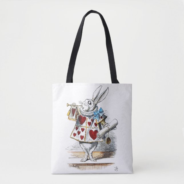 Bolsa Tote Coelho Branco Alice Wonderland Hearts (Frente)