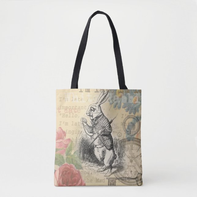 Bolsa Tote Coelho Branco Aventuras de Alice no País das Marav (Frente)